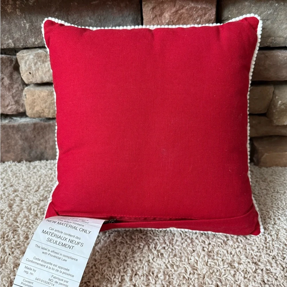Pier One Festive Red Golden Retriever Dog Holiday Pillow Pom Pom 11”x11”